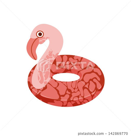 Vector illustration of an inflatable flamingo pool float with red and pink abstract pattern. Fun summer accessory for beach party, vacation, and pool. Vector illustration of an inflatable flamingo pool float with red and pink abstract pattern. Fun summer accessory for beach party, vacation, and pool. 142869770