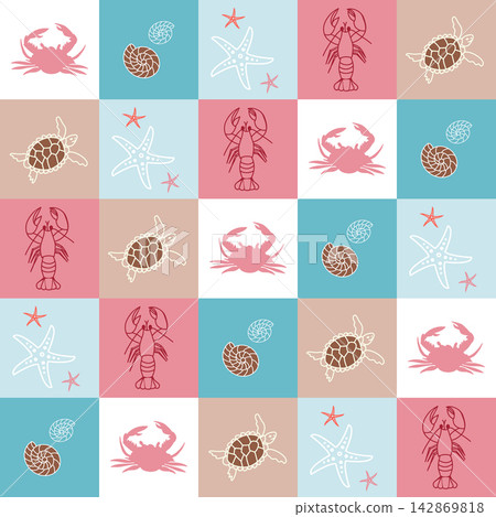 Seamless Summer Marine Pattern with Sea Animals Seamless Summer Marine Pattern with Sea Animals 142869818