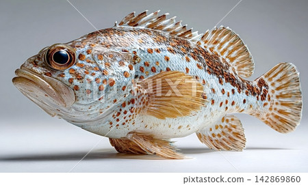 Rockfish displaying spotted pattern on white background 142869860