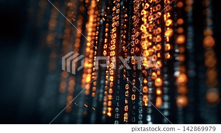 Digits forming falling streams representing digital data flow Digits forming falling streams representing digital data flow 142869979