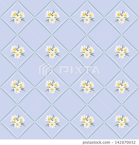 Seamless Daisy Diamond Pattern on Lavender Background Seamless Daisy Diamond Pattern on Lavender Background 142870032
