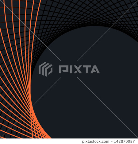 Dark tech background with orange geometric mesh vortex frame 142870087