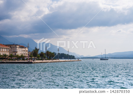 Tivat Waterfront Promenade With Mountains And Adriatic Sea 142870350