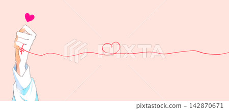 A man's hand tying the red thread of fate Horizontally long A man's hand tying the red thread of fate Horizontally long 142870671