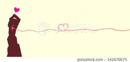 A man's hand, tying the red thread of fate, horizontal silhouette. A man's hand, tying the red thread of fate, horizontal silhouette. 142870675