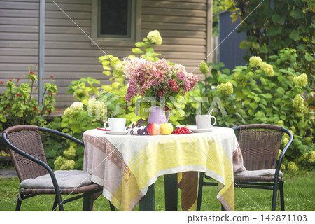 Tea time in the summer garden by sunny day 142871103