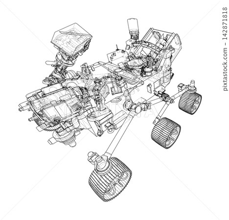 Mars rover wireframe illustration. Vector Mars rover wireframe illustration. Vector 142871818
