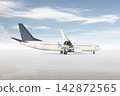 Passenger airplane isolated on bright background with sky 142872565