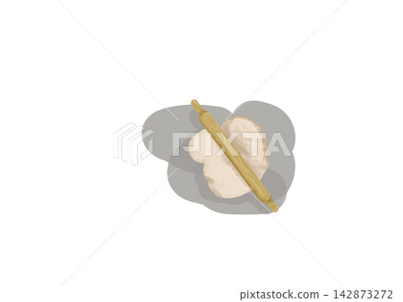 Rolling pin flattening soft dough on gray background illustration concept of home baking pastry preparation culinary process comfort food and handmade kitchen creativity for recipe blogs packaging Rolling pin flattening soft dough on gray background illustration concept of home baking pastry preparation culinary process comfort food and handmade kitchen creativity for recipe blogs packaging 142873272