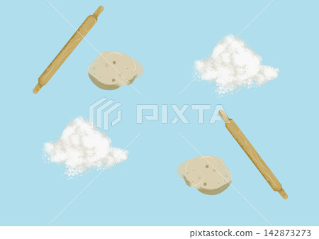 Blue background with seamless baking pattern featuring rolling pin flour, dough cozy home bakery concept illustration perfect for kitchen decor packaging textile prints culinary and pastry branding Blue background with seamless baking pattern featuring rolling pin flour, dough cozy home bakery concept illustration perfect for kitchen decor packaging textile prints culinary and pastry branding 142873273
