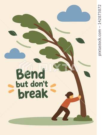 Bend But Don't Break Person and Tree in Wind Illustration Bend But Don't Break Person and Tree in Wind Illustration 142873872