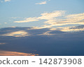 Scenic sunset sky background showing peaceful cloud texture and gentle sunlight glow, offering serene calm atmosphere for copy space 142873908