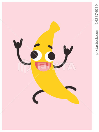 Funny Dancing Banana Character Rock Hand Gesture Illustration Funny Dancing Banana Character Rock Hand Gesture Illustration 142874059
