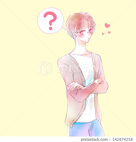 一個心存疑慮的男人，雙手交叉抱在胸前，處於戀愛關係中。 142874258