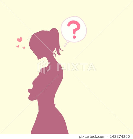 一位心存疑慮的女子,雙臂交叉,浪漫,剪影 一位心存疑慮的女子,雙臂交叉,浪漫,剪影 142874260