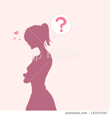 A woman with doubts, arms crossed, romance, silhouette A woman with doubts, arms crossed, romance, silhouette 142874261