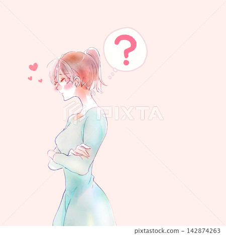 A woman with doubts, arms crossed, in love. A woman with doubts, arms crossed, in love. 142874263
