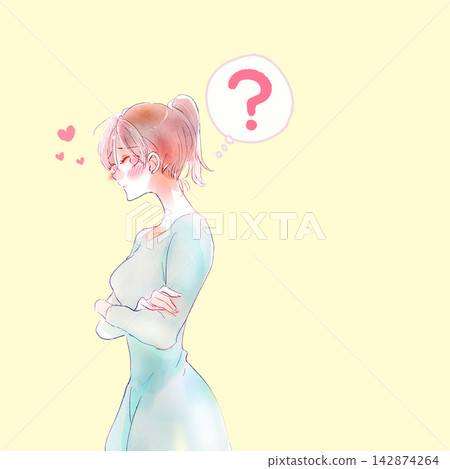 A woman with doubts, arms crossed, in love. A woman with doubts, arms crossed, in love. 142874264