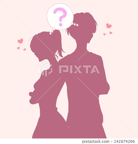 一對彼此心存疑慮的男女;手牽手;浪漫;剪影 一對彼此心存疑慮的男女;手牽手;浪漫;剪影 142874266