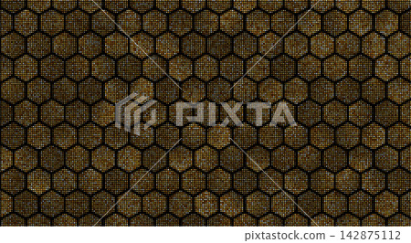 Black and gold hexagon background. Dotted honeycomb 142875112