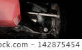 Car suspension and drive shaft. Structure of EV car spare parts. Such as Front or Rear suspension Shock absorber suspension Brake. Elements of the suspension and Chassis structure. Car service repair. 142875454