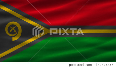 Vanuatuan flag with fabric texture. Realistic flag of Vanuatu waving Vanuatuan flag with fabric texture. Realistic flag of Vanuatu waving 142875837