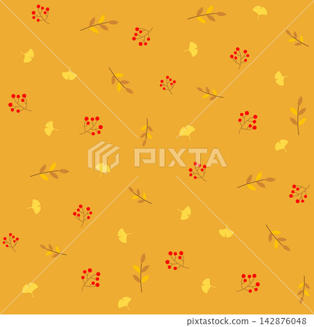 Autumn-themed pattern background featuring ginkgo leaves and fruit Autumn-themed pattern background featuring ginkgo leaves and fruit 142876048