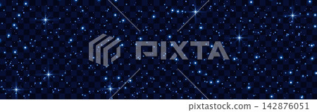 Starry night transparent. Deep space background with shining star dust. Dreamy blur and starlight glow nebula. Vector celestial banner, or dreamy illustration on blue Starry night transparent. Deep space background with shining star dust. Dreamy blur and starlight glow nebula. Vector celestial banner, or dreamy illustration on blue 142876051