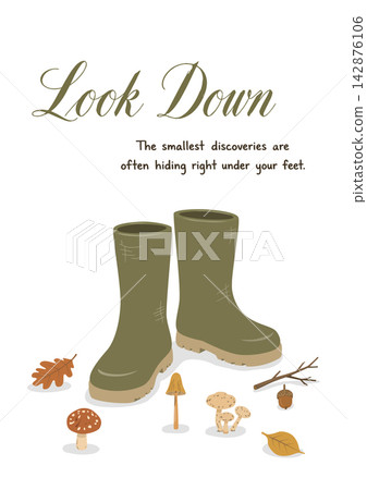 English message poster featuring autumn boots and mushrooms English message poster featuring autumn boots and mushrooms 142876106