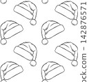 Minimalist black and white vector pattern of Christmas Santa hat in sketch style. Simple illustration for holiday branding and winter decor 142876571