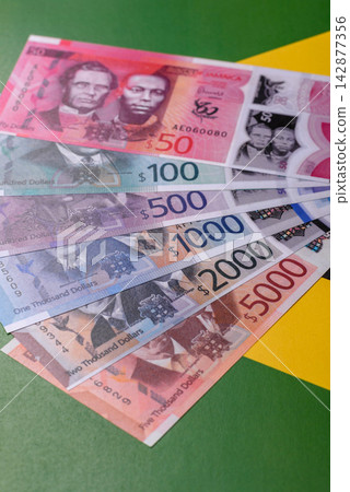 Jamaica, Jamaican paper money, dollar banknotes and cent coins for exchange. Jamaica money Jamaica, Jamaican paper money, dollar banknotes and cent coins for exchange. Jamaica money 142877356