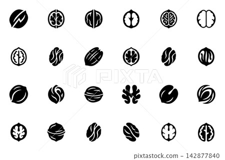 Set of several walnut vector shape Set of several walnut vector shape 142877840