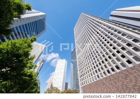 西新宿高樓林立的夏日景色。 西新宿高樓林立的夏日景色。 142877842