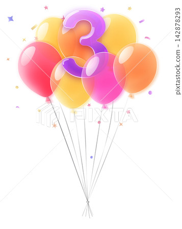 Colorful number three balloon bouquet. Colorful number three balloon bouquet. 142878293