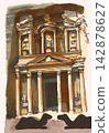 Hand-drawn illustration of the Petra ruins in Jordan 142878627