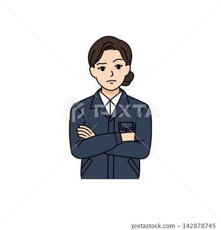 一幅插圖,描繪了一位身穿海軍制服的女老闆,雙臂交叉抱在胸前,正在認真地思考或考慮某事。 一幅插圖,描繪了一位身穿海軍制服的女老闆,雙臂交叉抱在胸前,正在認真地思考或考慮某事。 142878745