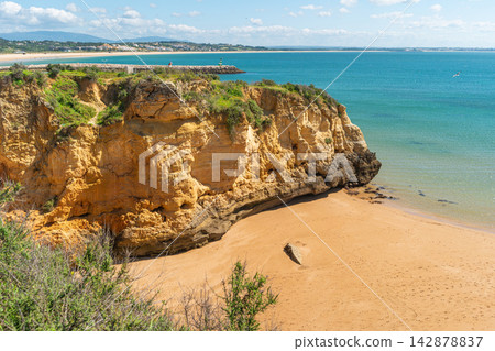 Golden Sandstone Cliff at Praia da Batata in Lagos Golden Sandstone Cliff at Praia da Batata in Lagos 142878837