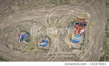 Aerial International Car Forest Abandoned Vehicles Art Goldfield Nevada Aerial International Car Forest Abandoned Vehicles Art Goldfield Nevada 142878881