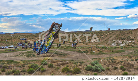 Panorama International Car Forest Abandoned Vehicles Desert Landscape Nevada Panorama International Car Forest Abandoned Vehicles Desert Landscape Nevada 142878914