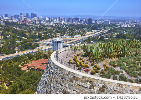 Getty Center Cactus Garden Overlooking Los Angeles Skyline and Cityscape Getty Center Cactus Garden Overlooking Los Angeles Skyline and Cityscape 142879516