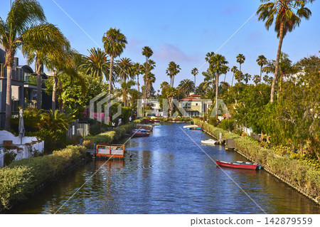 Venice Canal Historic District Palm Trees and Boats Los Angeles Waterfront Homes Venice Canal Historic District Palm Trees and Boats Los Angeles Waterfront Homes 142879559