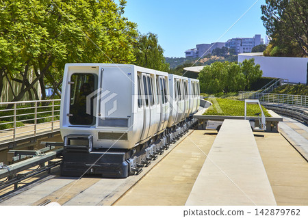 Modern Tram at Getty Center Surrounded by Trees and Contemporary Architecture Los Angeles Modern Tram at Getty Center Surrounded by Trees and Contemporary Architecture Los Angeles 142879762