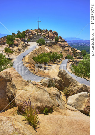 Mt Rubidoux Cross Rocky Trail and Scenic Summit Pathway in California 142879778