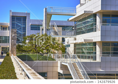 Modern Architecture and Tree Courtyard at The Getty Center Los Angeles California Modern Architecture and Tree Courtyard at The Getty Center Los Angeles California 142879926