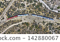Aerial Top Down Abandoned Caltrain Passenger Train Graffiti Jacumba Hot Springs California 142880067