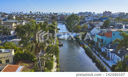 Aerial Venice Canal Historic District Homes and Palm Trees Los Angeles California Aerial Venice Canal Historic District Homes and Palm Trees Los Angeles California 142880107