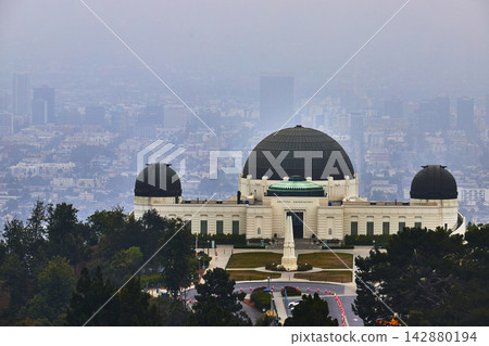 Griffith Observatory and Foggy Los Angeles Skyline from Griffith Park California Griffith Observatory and Foggy Los Angeles Skyline from Griffith Park California 142880194