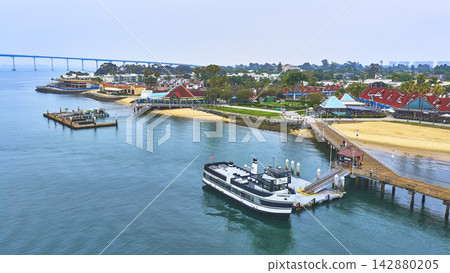 Aerial San Diego Coronado Park Ferry and Waterfront Pier with Bridge View 142880205