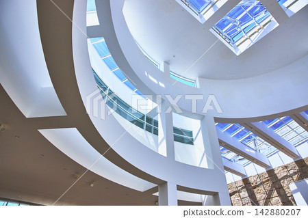 Modern Architectural Interior Curved Skylight and Natural Light Getty Center Los Angeles Modern Architectural Interior Curved Skylight and Natural Light Getty Center Los Angeles 142880207