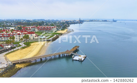 Aerial Coronado Park Pier Dock and Waterfront Homes San Diego California Aerial Coronado Park Pier Dock and Waterfront Homes San Diego California 142880262
